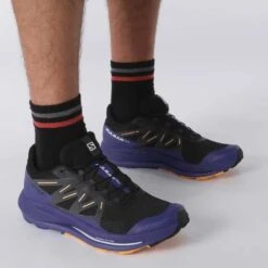 Salomon Men's Pulsar Trail Shoe - Black/Clematis Blue/Blazing Orange- Regular (D) -Brooliks Shop L41603200 b1e1cabd0093cd16fb7753cd530c28a3